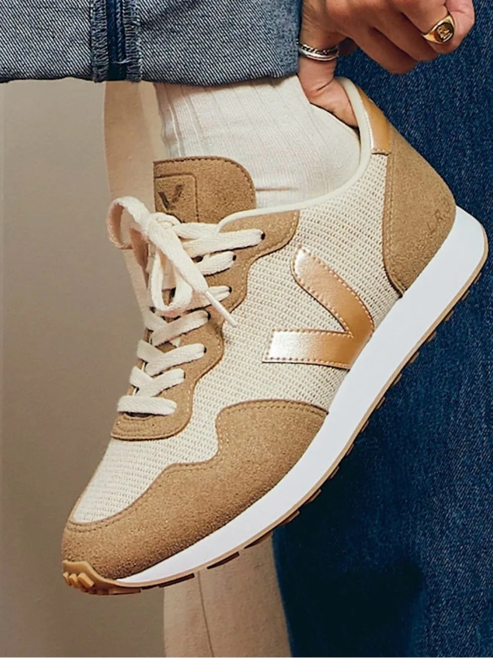 Veja Beige & Cream Rio Branco Suede-Trim Sneaker